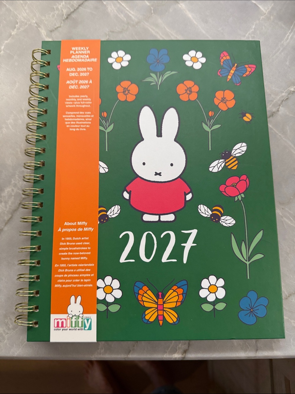 Miffy Green Floral 2027 Spiral Weekly Planner 17 month 8"x11" Spiral